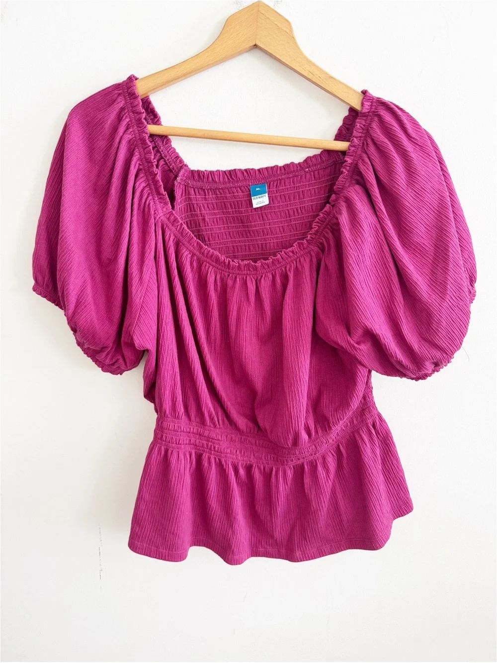 Old navy dark pink peplum smocked baby doll short sleeve top size XL